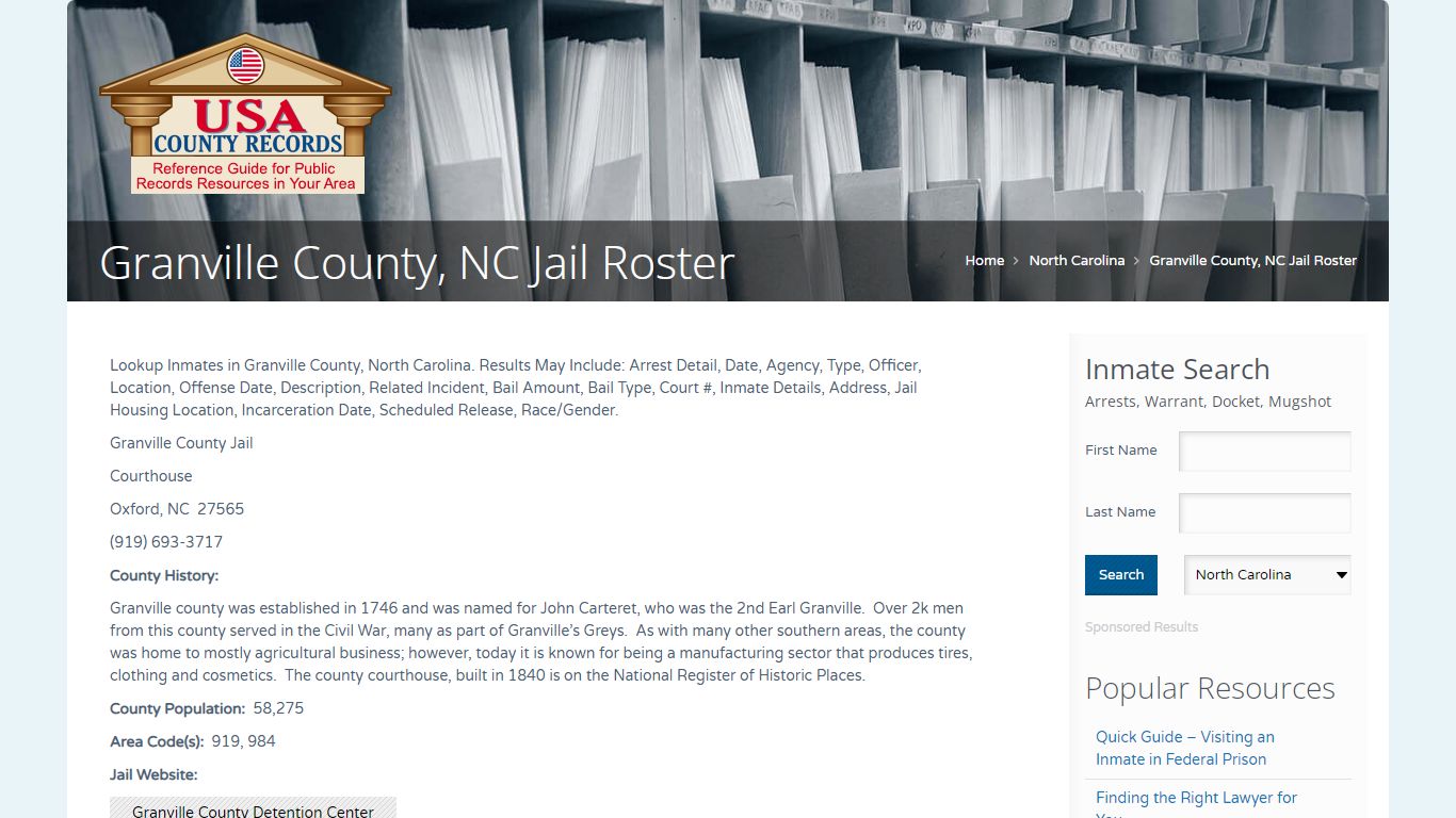 Granville County, NC Jail Roster | Name Search